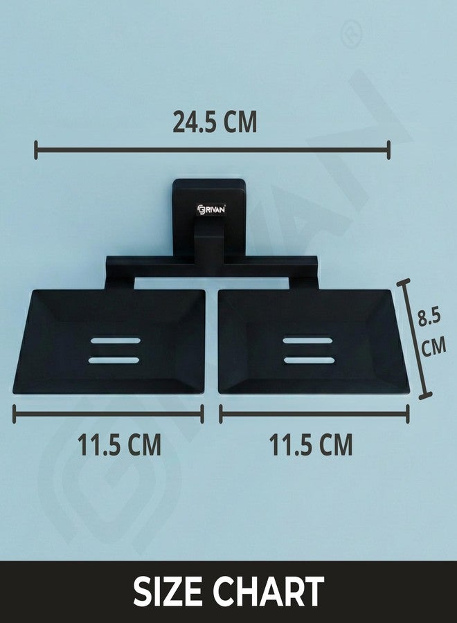 GRIVAN Stainless Steel Double Soap Holder | Wall Mounted Square Soap Dish | Matte Black Finish | Rust-Free Bathroom Accessorries (Black, Pack of 1) - Image 2